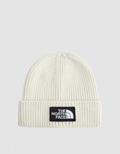 The North Face Black Box Logo Box Cuff Beanie In Vintage White