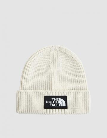 The North Face Black Box Logo Box Cuff Beanie In Vintage White
