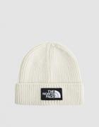 The North Face Black Box Logo Box Cuff Beanie In Vintage White