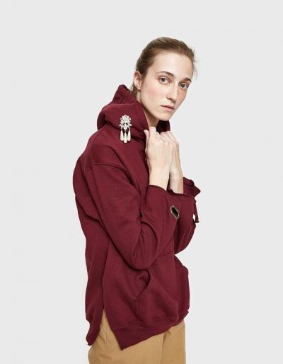 Collina Strada Earring Hoodie In Wine
