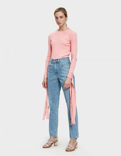 Jw Anderson Tie Cuff Rib Tee In Bubblegum Pink