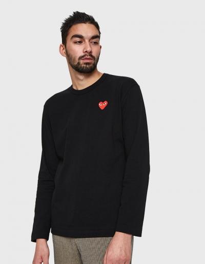 Comme Des Gar Ons Play Play Ls Red Heart T-shirt In Black