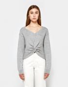 T By Alexander Wang L/s Deep V Twist Front Sweater In Heather Grey