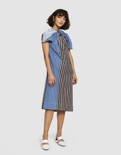 Marni S/s Striped Dress With Twists In Teak