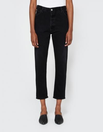 Re/done High Rise Ankle Crop In Black