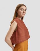 Kaarem Wind Chime Silk Raised Collar Top In Terra Cotta