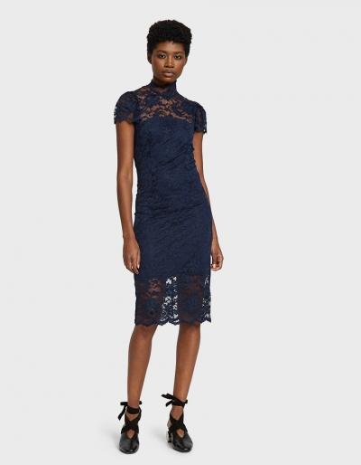 Ganni Flynn Lace Dress In Total Eclipse