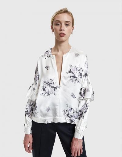 Ganni Cameron Satin Ruffle Top