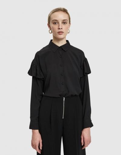 Stelen Ayda Ruffle Shoulder Blouse In Black