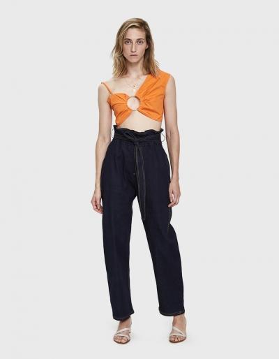 House Of Sunny One Shoulder Crop In Orange