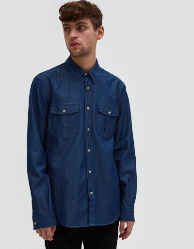 Editions M.r. Travelling Shirt In Dark Denim