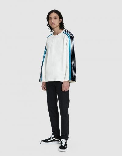 Dima Leu Velvet And Satin Stripe T-shirt In Navy/ocean Blue