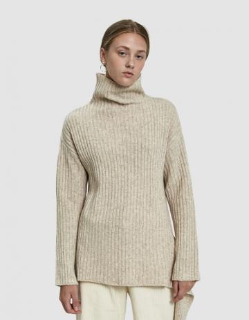 Mijeong Park Ribbed Side Tie Pullover In Oatmeal