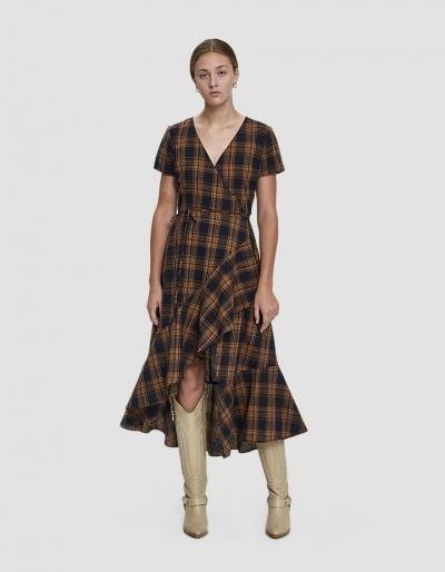 Stelen Maxine Plaid Tiered Wrap Dress