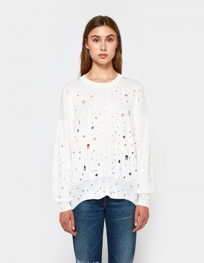 T By Alexander Wang L/s Oversized Crew Neck Sweater In Bone