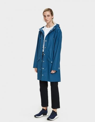 Rains Long Rain Jacket In Faded Blue