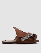 N 21 Satin Flat Bow Mule With Crystal Embroidery