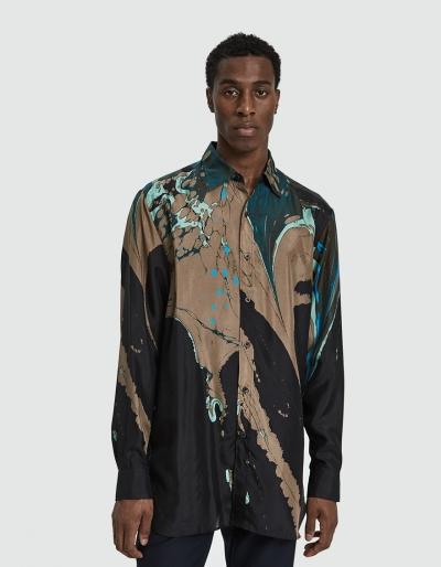 Dries Van Noten Printed Satin Button Up