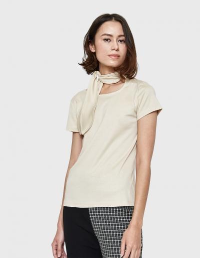 Maryam Nassir Zadeh Phoebe Tie Neck Tee In Beige