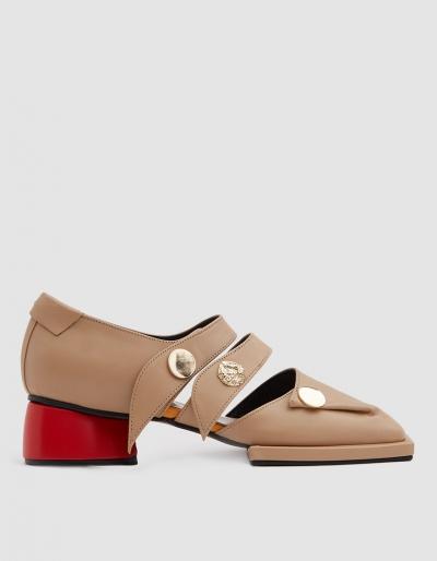 Reike Nen Mandoo Two-strap Loafer In Beige/red