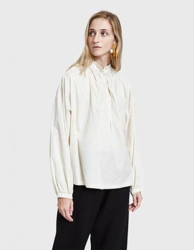 Black Crane Balloon Sleeve Blouse In Cream