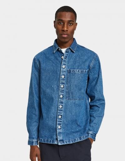 Sunnei Classic Shirt With Pocket In Washed Denim