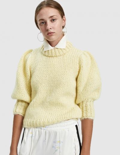 Ganni Julliard Mohair Puff Sleeve Sweater In Anise Flower