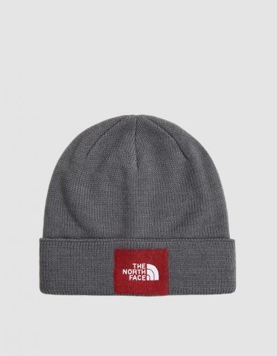 The North Face Black Box Felt Logo Beanie In Tnf Medium Grey Heather/tnf Red