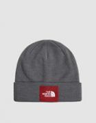 The North Face Black Box Felt Logo Beanie In Tnf Medium Grey Heather/tnf Red