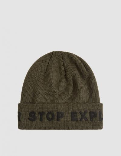 The North Face Black Box Felt Logo Beanie In New Taupe Green/tnf Black