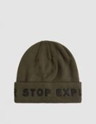 The North Face Black Box Felt Logo Beanie In New Taupe Green/tnf Black