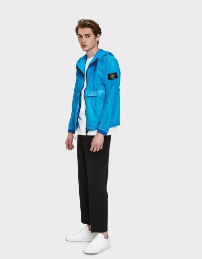 Stone Island Resin Poplin-tc Hooded Jacket In Cobalt Blue