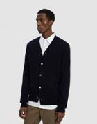 Comme Des Gar Ons Play Small Black Heart Cardigan Sweater In Navy