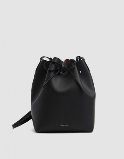 Mansur Gavriel Leather Bucket Bag In Black/flamma