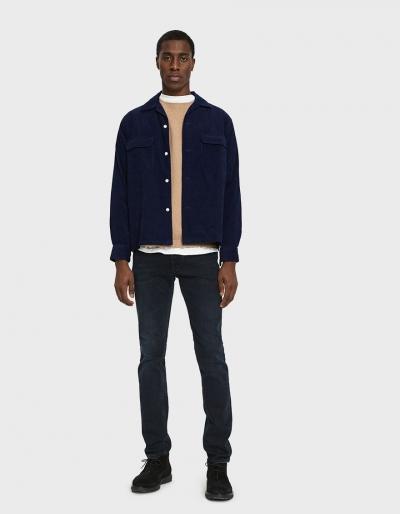 Beams Plus Open Collar Corduroy Shirt In Indigo Blue