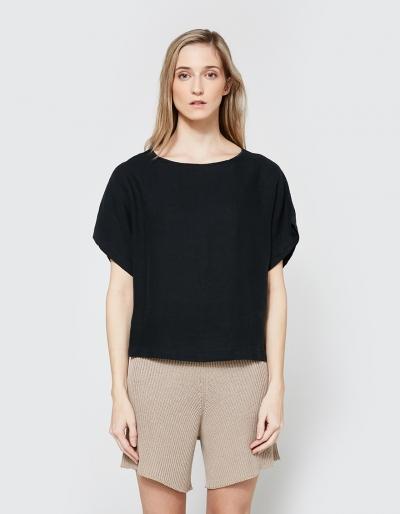 Black Crane Linen Box Tee In Black