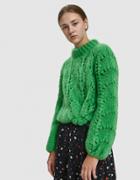 Ganni Julliard Mohair Open Knit Sweater In Classic Green