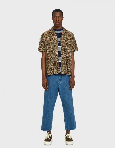 Beams Plus S/s Open Collar Indian Block Paisley Print