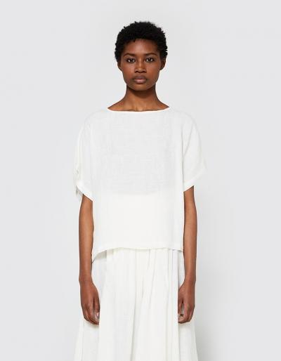 Black Crane Linen Box Tee In Eggshell