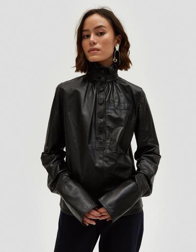 J.w. Anderson Leather Gathered Collar Top