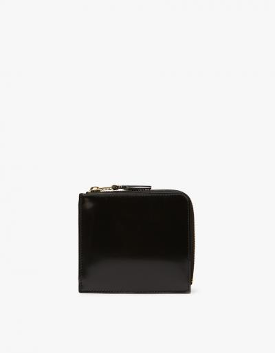 Comme Des Gar Ons Wallet Glossy Black Leather Sa3100fl In Black/pink