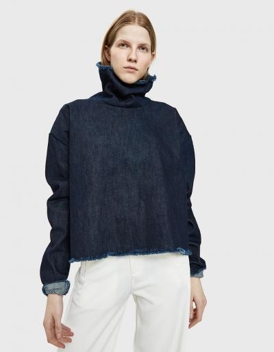 Ashley Rowe Denim Turtleneck Top In Dark