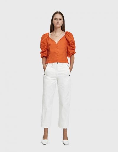 Farrow Krystal Balloon Sleeve Top In Red Orange