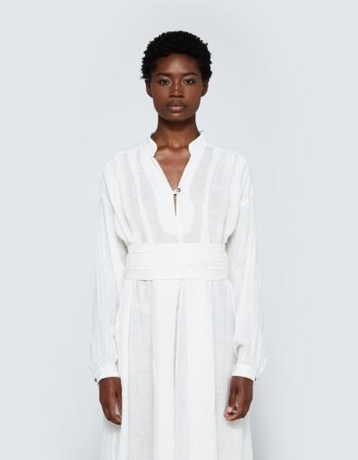 Black Crane Linen Belt In Eggshell
