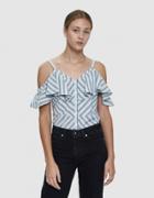 Farrow Niamh Off Shoulder Button Down Top In Blue