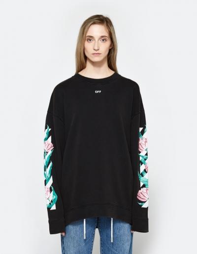 Off-white Diag Tulips Over Crewneck In Black