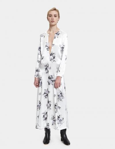 Ganni Cameron Satin Maxi Dress In Egret