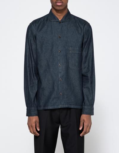 Lemaire Spread Collar Shirt In Indigo