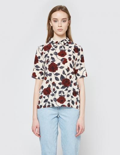Ganni Elmira Silk Top In Brick Rose