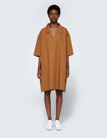 Ashley Rowe Collar Dress In Tan